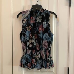 NWT VICI Black Floral Sleeveless Tank Smocked Blouse L